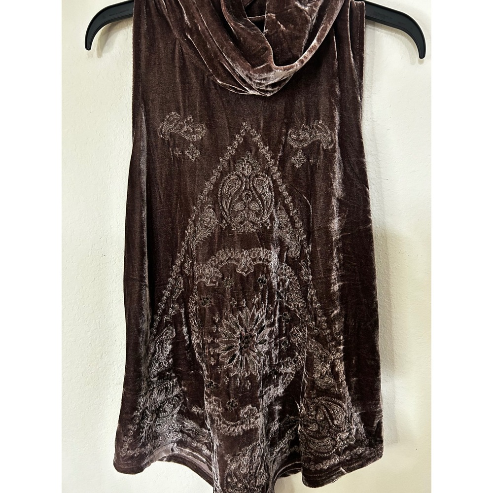 POL Brown Velvet Embroidered Cowl Neck Sleeveless Top HWT66 Small